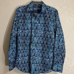 Robert Graham Blue Floral Geometric Button-Down Shirt